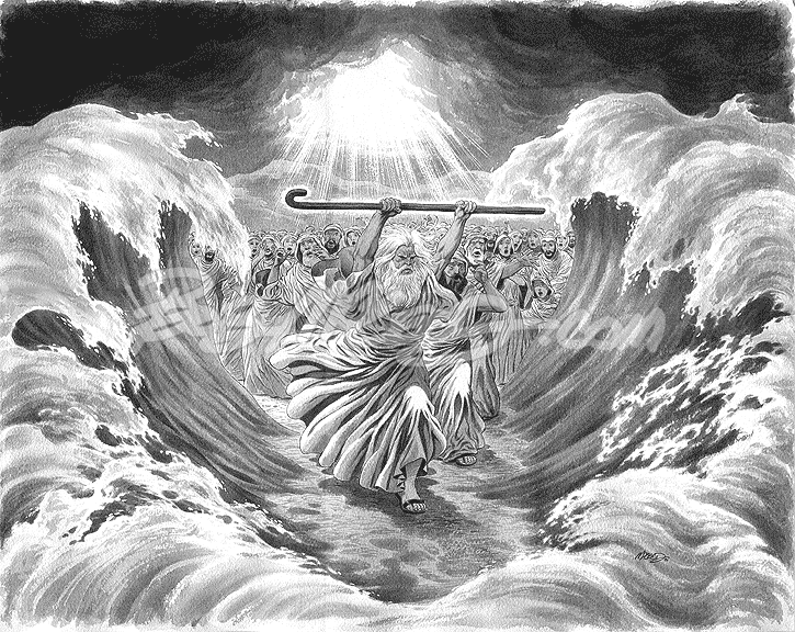 Moses parting the Red Sea ('01) 16" x 20"